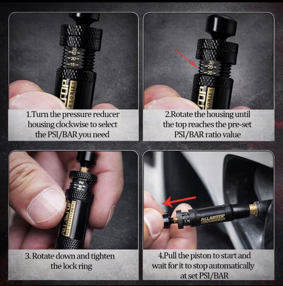 طقم تنسيم الإطارات الأوتوماتيكي (ALLTOP) - 4 قطع نحاسية (ضبط مسبق 10-30 PSI)_thumbnail_2