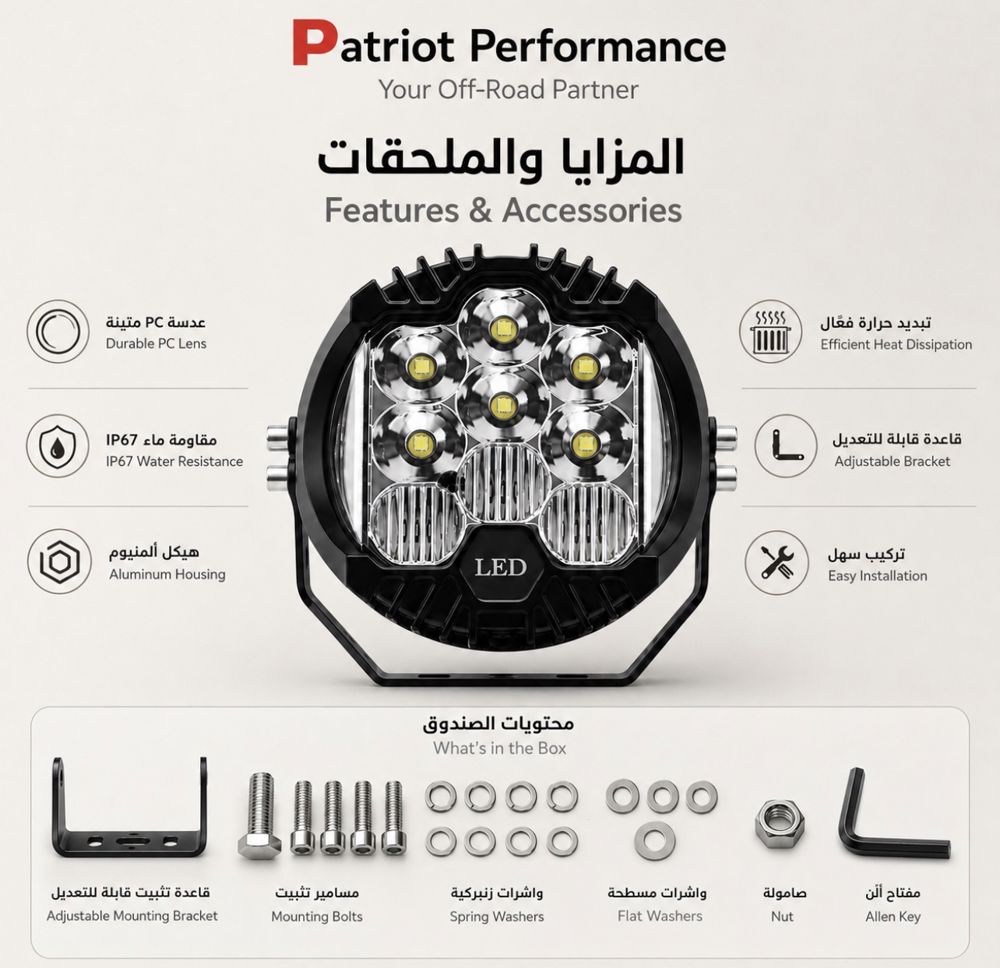 كشاف LED دائري 7 إنش 50W للطرق الوعرة عدد 1_thumbnail_2