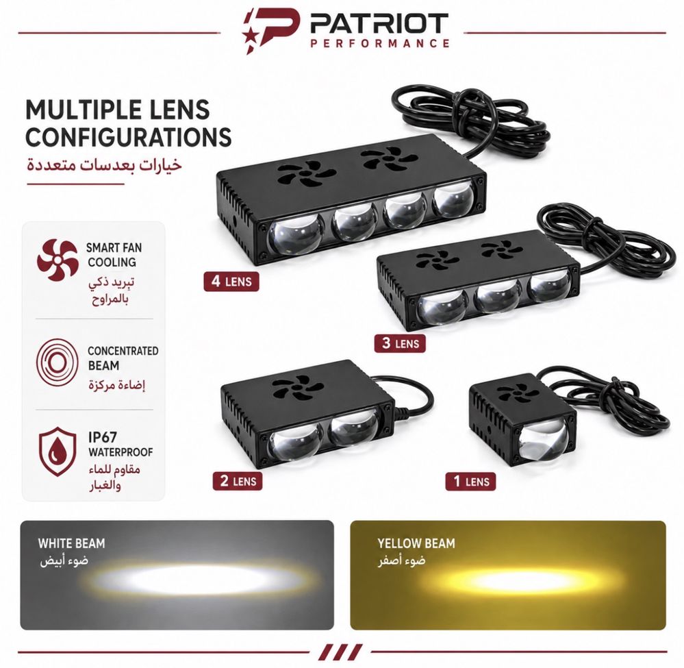 طقم كشافات Patriot Pro المطور (Spot) - تبريد مروحة مزدوج - زوج (2 قطعة)